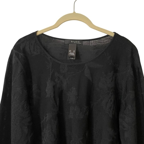 Liz Claiborne Studio Black Floral Long Sleeve Blouse Size XL Silk Rayon Office - Picture 5 of 8